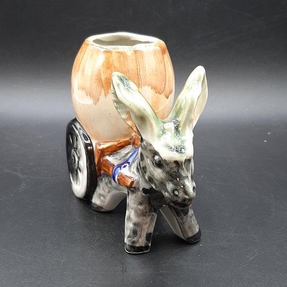 Vtg 1950's Kitsch Retro Ceramic Donkey with Cart and Barrel Planter Holder Japan - Picture 2 of 8